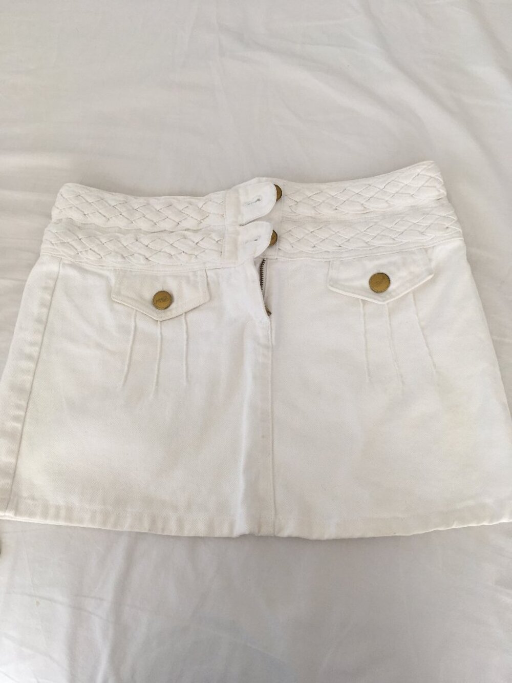 Chloe vintage denim runway skirt, braided waistband -